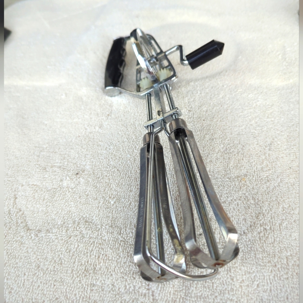 Vintage Stainless Steel Hand Held Mixer Egg Beater 10-Inches Long 1960s